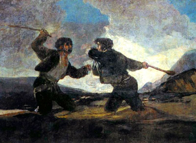 Francisco de Goya, de la serie Pinturas Negras (1819-1823), Duelo a garrotazos. (Detalle)